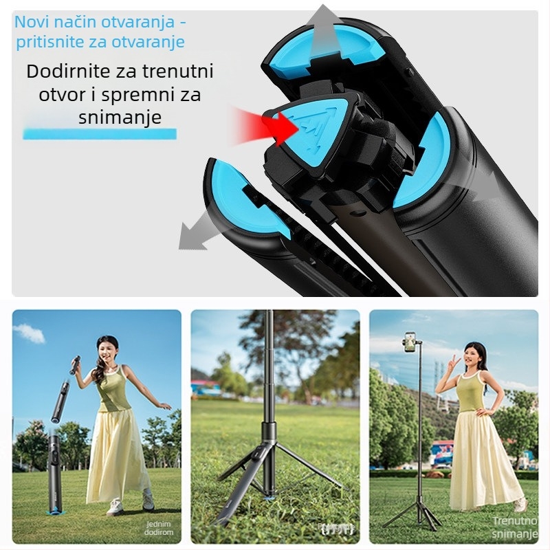 Selfie štapić i tripod za telefon, sve-u-jednom, prenosni teleskop Bluetooth s daljinskim upravljačem, legura, prilagodljiv, univerzalno