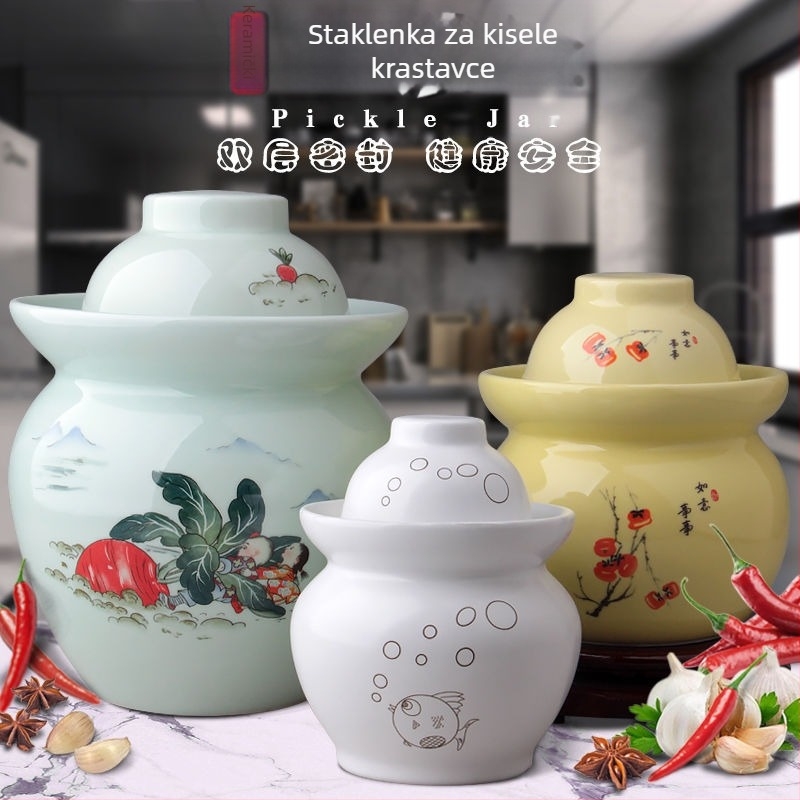 Keramički lonac za kiselo povrće, kućna upotreba, keramička posuda za kiselo povrće, starinski Sichuan stil, čvrsto zatvarač