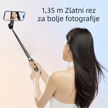 P135 Magnetni Selfie Štap za Mobitele, Aluminijska Legura, Proširivi Tripod, Stabilizacija Anti‑Shake, Bluetooth Daljinsko Upravljanje