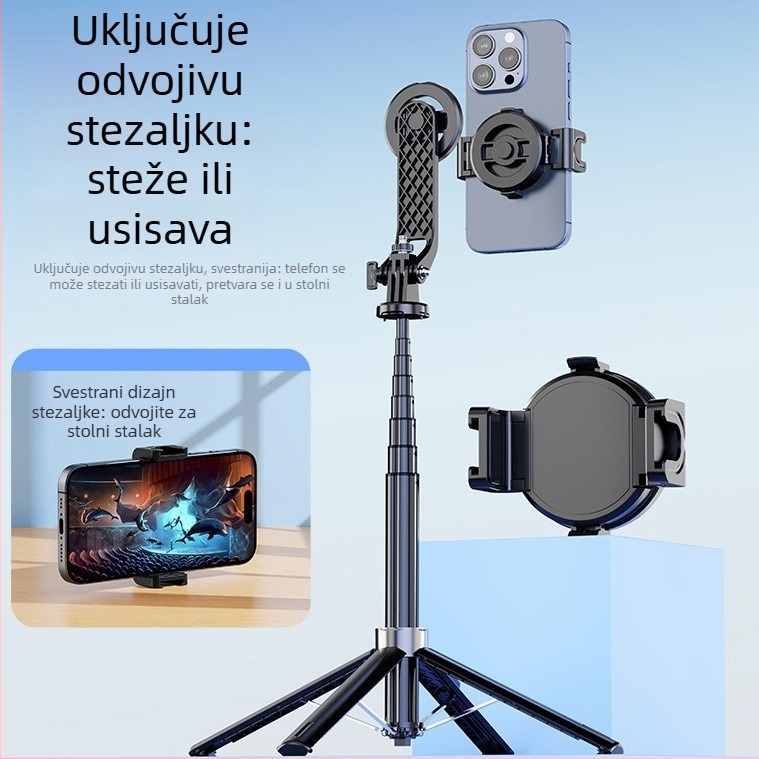 P135 Magnetni Selfie Štap za Mobitele, Aluminijska Legura, Proširivi Tripod, Stabilizacija Anti‑Shake, Bluetooth Daljinsko Upravljanje