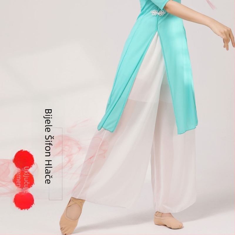 Trojedjelni klasični plesni komplet: srednje duljine Cheongsam Ao Dai set za square dance, etnički stil, tkanina 70% spandex