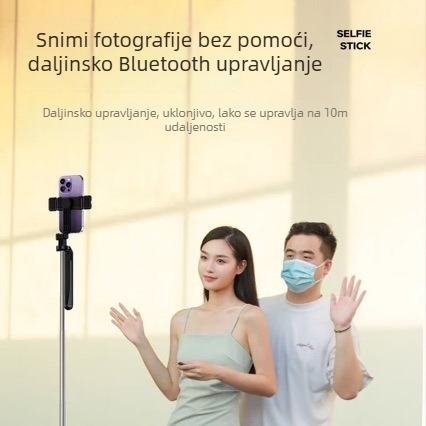 Selfie stativ za telefon s anti-shake stabilizacijom, 360° rotacijom, daljinskim upravljačem, osvjetljenjem i Bluetoothom