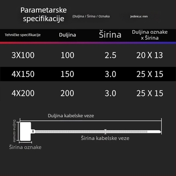 Kabelske stezaljke za označavanje PA66 materijal; Marka Jiutai; paket od 100 komada uz naljepnicu i olovku; Podrijetlo: Wenzhou, Zhejiang, Kina.