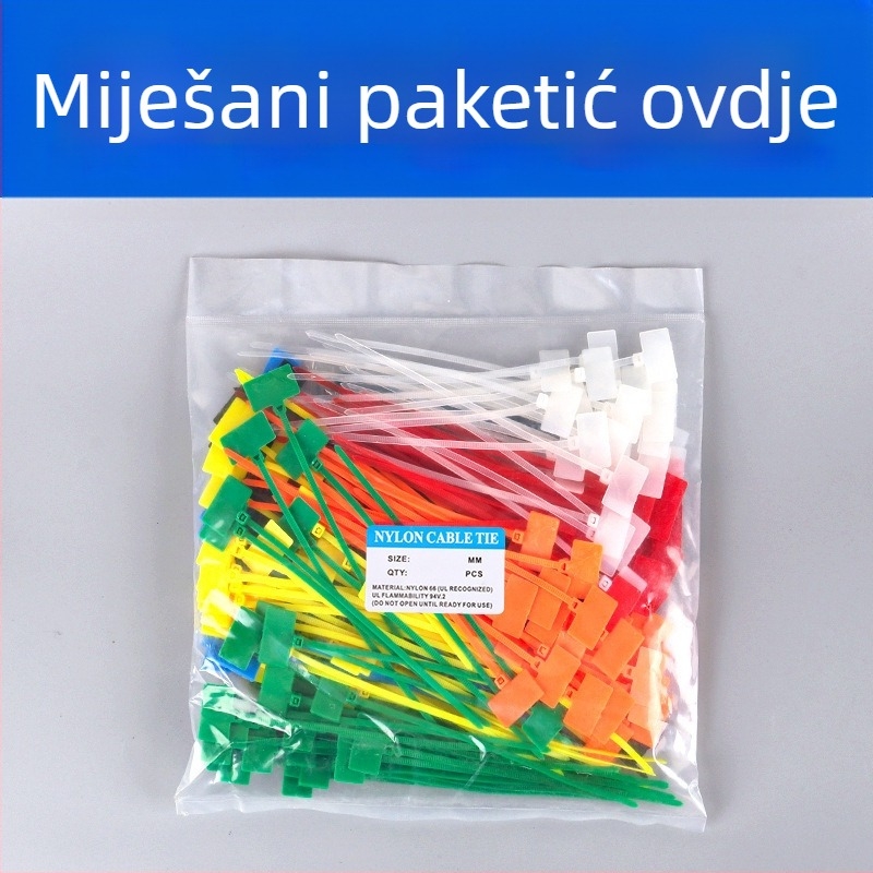 Kabelske stezaljke za označavanje PA66 materijal; Marka Jiutai; paket od 100 komada uz naljepnicu i olovku; Podrijetlo: Wenzhou, Zhejiang, Kina.