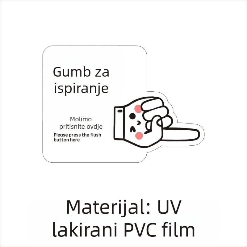 Oznaka za ispiranje toaleta sa gumbom za podsjetnik, PVC samoljepljiva naljepnica LH – mogućnost prilagodbe