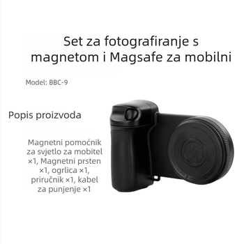 BBC-9 prijenosno svjetlo za selfie s magnetskim pričvršivanjem, Bluetooth 5.0, plastično kućište, težina 185 g