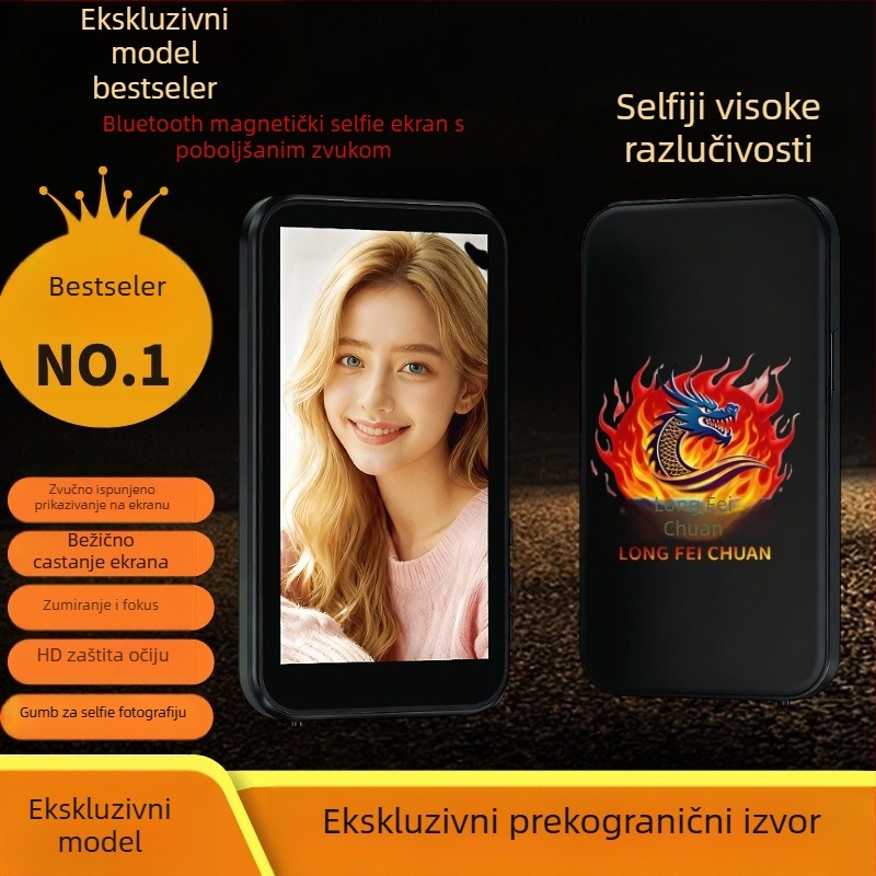 Bežični stražnji magnetski selfie zaslon za telefon s daljinskim upravljačem i zvukovnim zumom projekcije — Model Beauty 7, Bluetooth 4.0, Plastika, 100 g