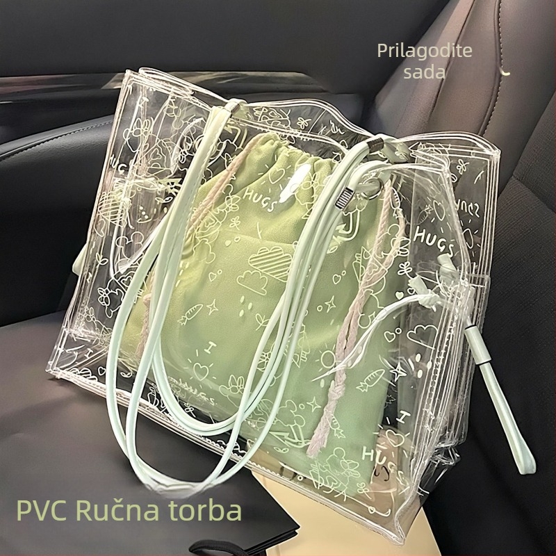 Prozirna PVC tote torba sa zatvaračem, velika kapaciteta, prijenosno skladištenje za prtljagu, prilagodba logotipa