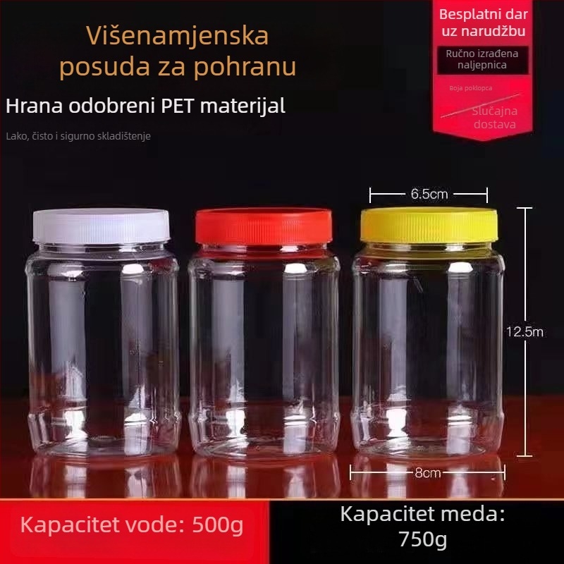 Prozirna plastična posuda za umak sa zatvaračem, kapacitet 5 L ili više, pogodna za umake od čili paprike sa sezamom i fermentiranom pastom od soje