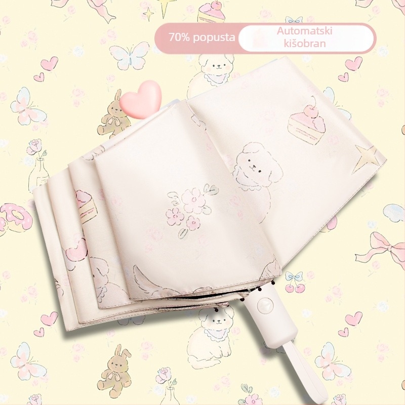 Automatski sklopivi kišobran za sunce i kišu, UV zaštita UPF>50, vinilna navlaka, 8 čeličnih rebara, automatsko otvaranje i zatvaranje