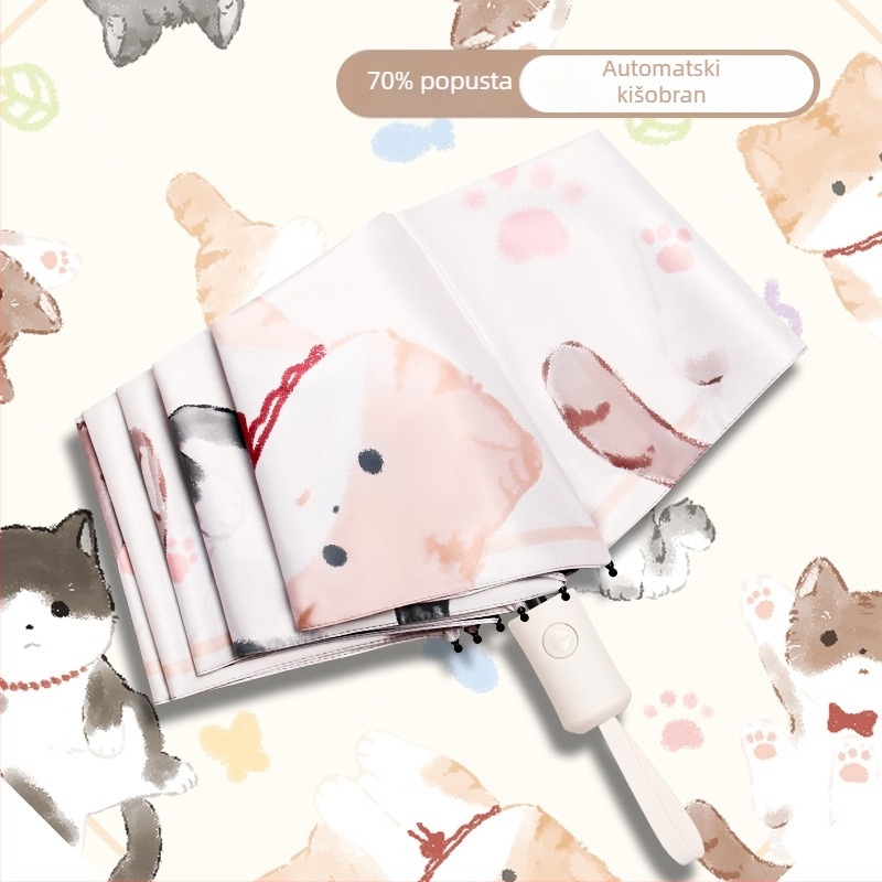 Automatski sklopivi kišobran za sunce i kišu, UV zaštita UPF>50, vinilna navlaka, 8 čeličnih rebara, automatsko otvaranje i zatvaranje