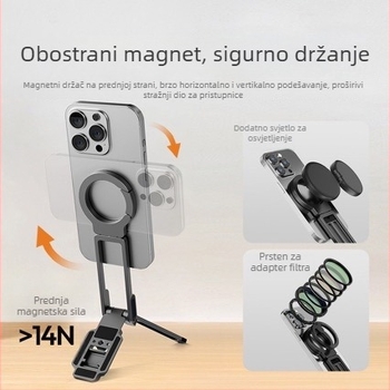 Magnetski držač telefona za selfie na otvorenom i livestream — prijenosni ručni stativ, plastično kućište, univerzalni dizajn, podrška stabilizaciji slike