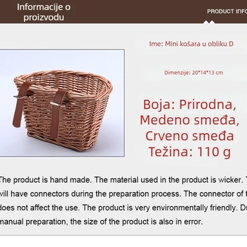 D-oblik košara za bicikl od pletene trstike, marka Finger Willow, model 32, materijal: pleteni trst, stil: moderna jednostavnost, pakiranje: 120 kom.