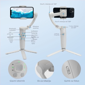 M1 ručni stabilizator za pametni telefon, 3-osni gimbal, Bluetooth, daljinsko upravljanje, ABS