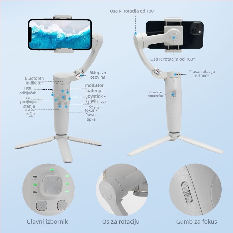 M1 ručni stabilizator za pametni telefon, 3-osni gimbal, Bluetooth, daljinsko upravljanje, ABS