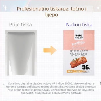 Torbe s trostranim zatvaranjem za pakiranje napitaka i hrane, aluminizirane, tisk logotipa, samostojeće vrećice sa zatvaračem