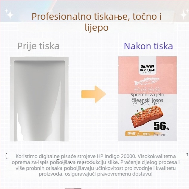 Torbe s trostranim zatvaranjem za pakiranje napitaka i hrane, aluminizirane, tisk logotipa, samostojeće vrećice sa zatvaračem