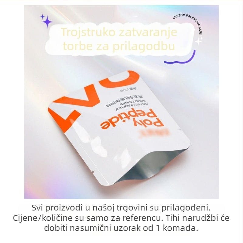 Torbe s trostranim zatvaranjem za pakiranje napitaka i hrane, aluminizirane, tisk logotipa, samostojeće vrećice sa zatvaračem