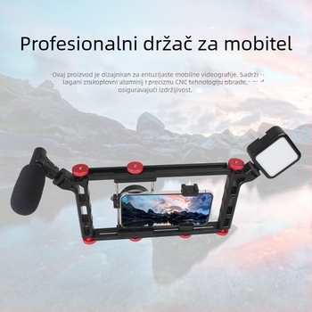 Okvir za telefon za live streaming sa svjetlom i stabilizatorom, aluminijski okvir – bez Bluetootha, bez daljinskog, mogućnost prilagođavanja