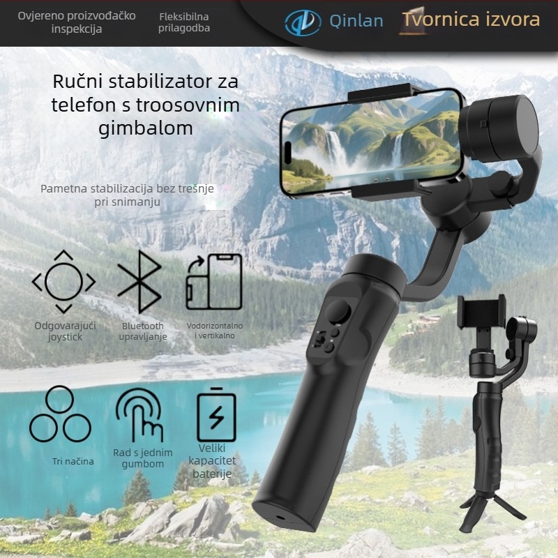 Ručni stabilizator s tri osi, upravljanje putem APP-a i praćenje lica za vloganje; ABS, 400 g, 330° rotacije, 150°/s brzina