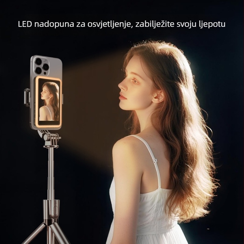 Bežični prijenosni projektor zaslona s podijeljenim zaslonom za livestream i selfie, Bluetooth, ugrađeno osvjetljenje