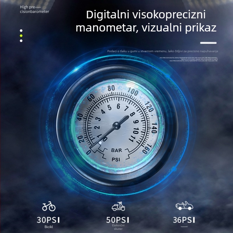 Meilong višenamjenska pumpa za bicikl i električni bicikl, visokotlačna prijenosna pumpa, aluminij + ABS konstrukcija, alat za nafukavanje košarkaške lopte