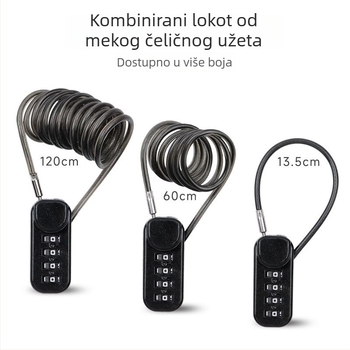 Telekopska kombinacijska sigurnosna ključavnica od čeličnog sajla sa kodom – za ruksake, kovčege, torbe i kacige – kompaktni kombinirani lokot