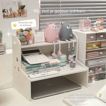 Stolni regaľ za pohranu, dvostruki PVC organizator, višenamjenski otporan na prašinu i vlagu, za kozmetiku, uredski materijal i knjige