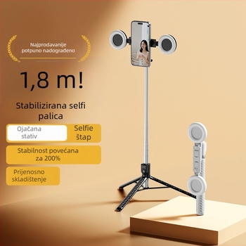 Z7 Selfie štap od aluminijske legure s tripodom, Bluetooth daljinskim upravljanjem, proširivi držač za telefon i svjetlo za live streaming