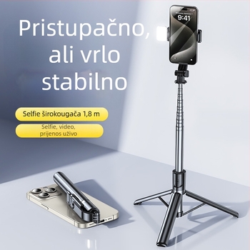 Z7 Selfie štap od aluminijske legure s tripodom, Bluetooth daljinskim upravljanjem, proširivi držač za telefon i svjetlo za live streaming