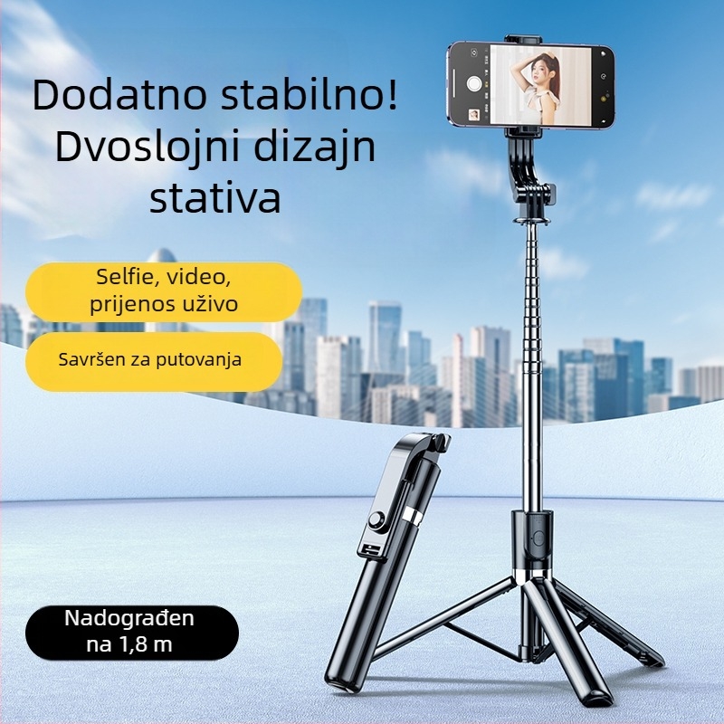 Z7 Selfie štap od aluminijske legure s tripodom, Bluetooth daljinskim upravljanjem, proširivi držač za telefon i svjetlo za live streaming