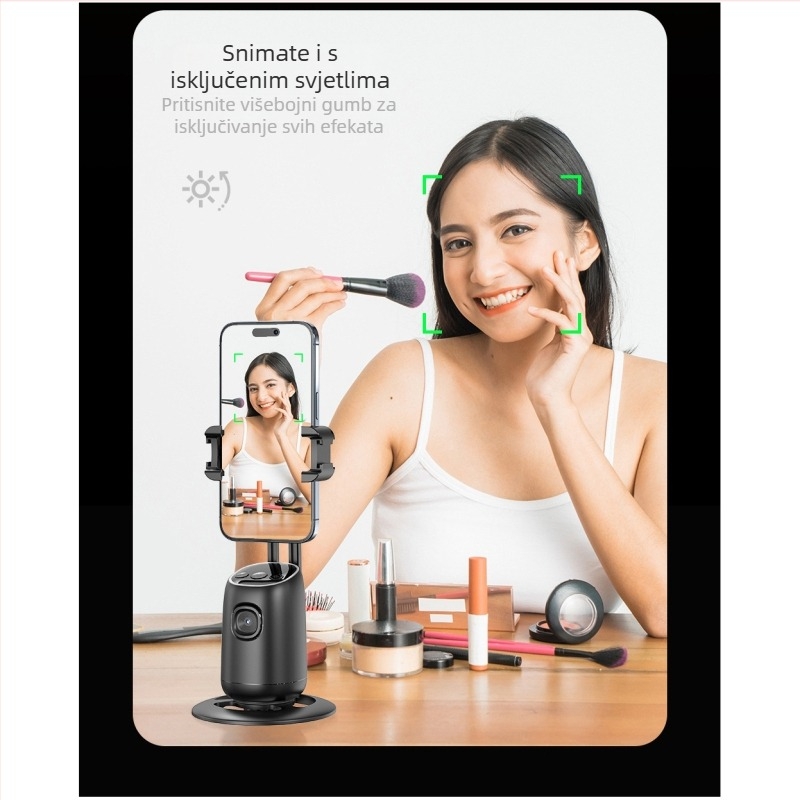Stabilizator za mobitel za livestream s 360° rotacijom, AI prepoznavanje lica za praćenje, anti-shake stabilizacija, ugrađeno LED osvjetljenje