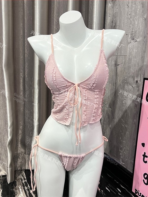 Bikini set u korejskom stilu, tri dijela, visok struk, bez leđa, napunjeni vrh, najlon 82% / Spandex 18%