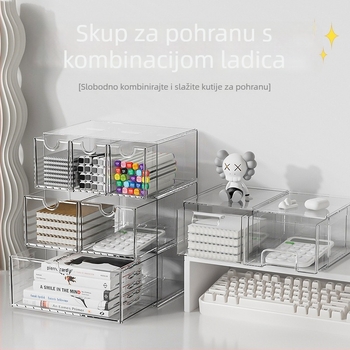 Stolna kutija za pohranu TY-90901, prozirna PET, stogovita, za organiziranje uredskih potrepština i kozmetike