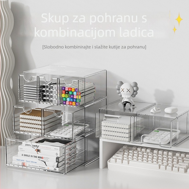 Stolna kutija za pohranu TY-90901, prozirna PET, stogovita, za organiziranje uredskih potrepština i kozmetike