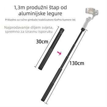 Ruby YC130 Ručni gimbal selfie štap s teleskopskim produženjem, 5 sekcija, nosivost 2–5 kg, kompatibilan s gimbalom i stabilizatorom kamere