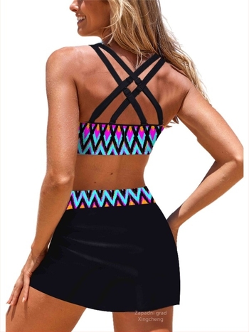 Trodjelni bikini set visokim strukom, s printom, brzo sušenje, jastučići za grudi, 85% poliester, podstava 95%, težina 195 g