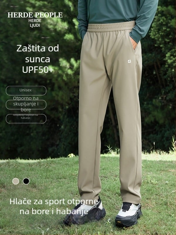 Unisex hlače za trčanje – zaštita od sunca, prozračnost, otporne na pilanje, izdržljive, ravni kroj, pamuk-poliester-spandeks