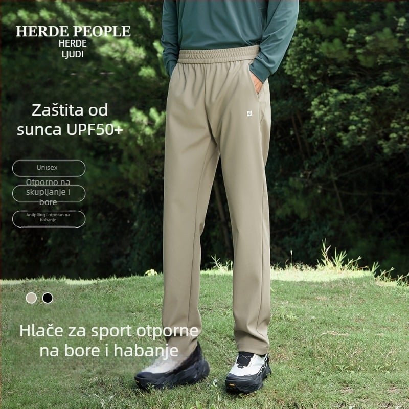 Unisex hlače za trčanje – zaštita od sunca, prozračnost, otporne na pilanje, izdržljive, ravni kroj, pamuk-poliester-spandeks