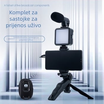 Stabilizator za telefon s univerzalnom klip‑baza, Bluetooth daljinskim upravljačem, anti‑shake sustav, ugrađeno svjetlo (plastika)