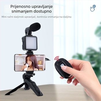 Stabilizator za telefon s univerzalnom klip‑baza, Bluetooth daljinskim upravljačem, anti‑shake sustav, ugrađeno svjetlo (plastika)