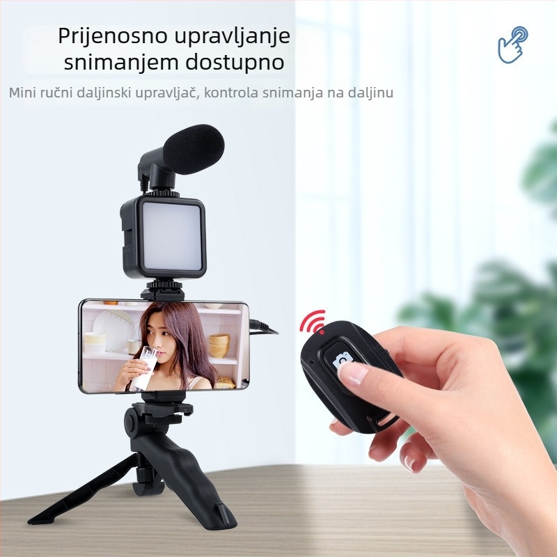 Stabilizator za telefon s univerzalnom klip‑baza, Bluetooth daljinskim upravljačem, anti‑shake sustav, ugrađeno svjetlo (plastika)