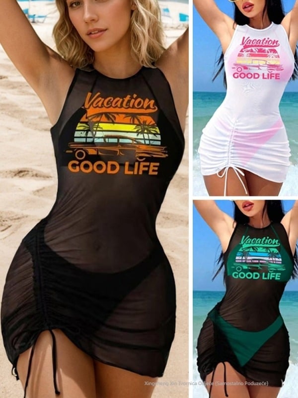 trokomponentni bikini set za žene s otiskom, poliester tkanina i poliester podstava, za plivanje