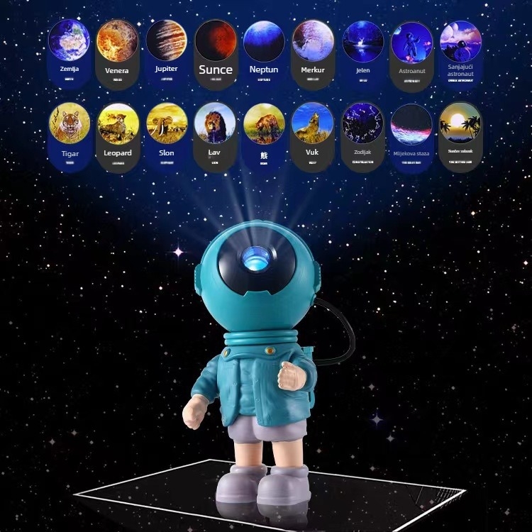 Noćna lampica s projekcijom, dizajn svemirskog zeca-astronauta i atmosfera zvjezdanog neba, LED laserska pozornica (5V, PVC sjenilo, napajanje iz utičnice, otisnuti logo, bez inteligentne kontrole)