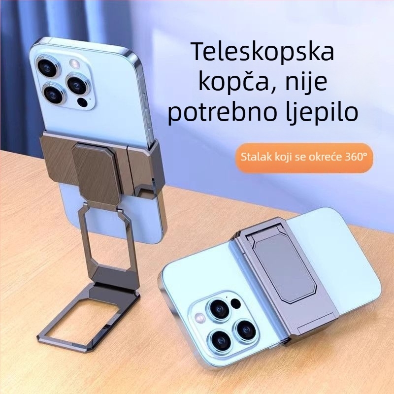 Metalni clip-on držač za mobitel, sa stražnjim klipom i držačem prstena, teleskopskim stolnim stalkom
