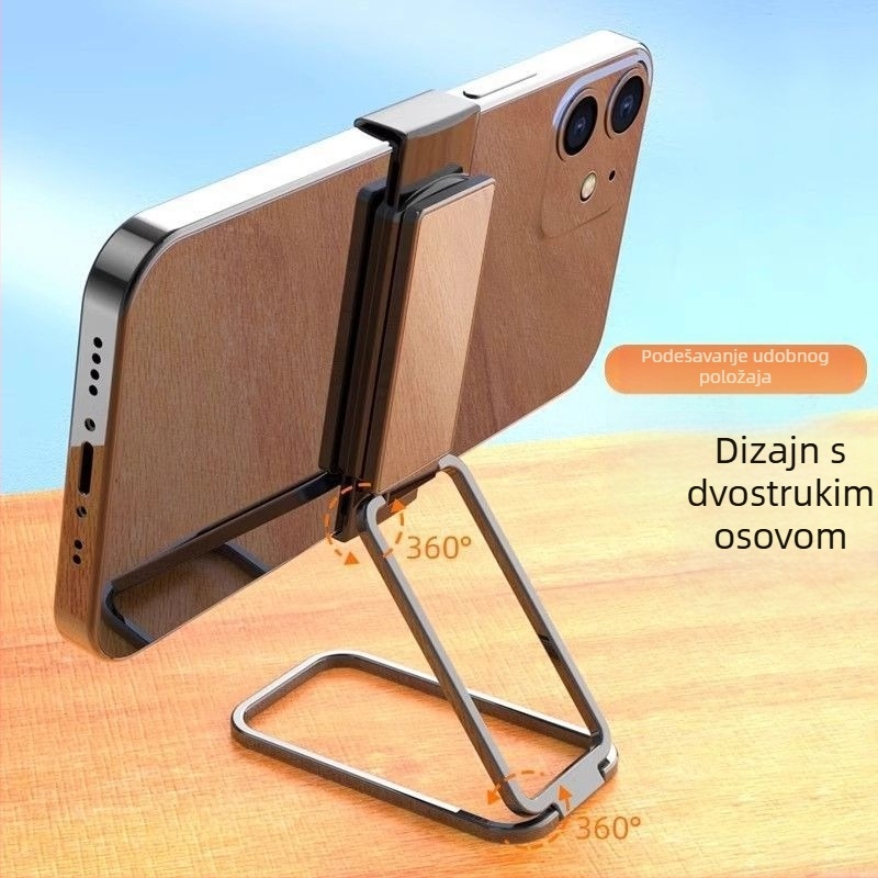 Metalni clip-on držač za mobitel, sa stražnjim klipom i držačem prstena, teleskopskim stolnim stalkom
