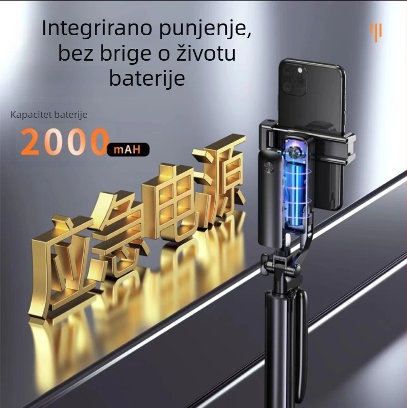 Selfie štapić tripod za mobitel s 360° rotacijom, Materijal: ABS plast + aluminijska legura, Težina: 800 g, 1 godina after-sales usluge