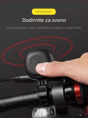 LD69 Biciklistički dodirni rog, punjivi električni zvučnik s visokim decibelom i upozoravajućim svjetlom, plastično kućište