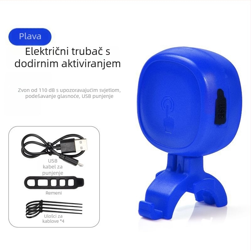LD69 Biciklistički dodirni rog, punjivi električni zvučnik s visokim decibelom i upozoravajućim svjetlom, plastično kućište