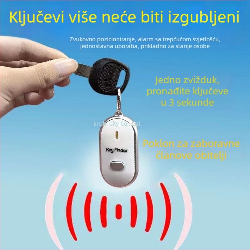 Kljucni lančić s alarmom protiv gubitka, lokalizacijom i glasovno aktiviranom zviždaljkom